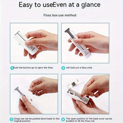 Portable Auto Dental Floss Box + 10 Stick, 50 Replacement Sticks