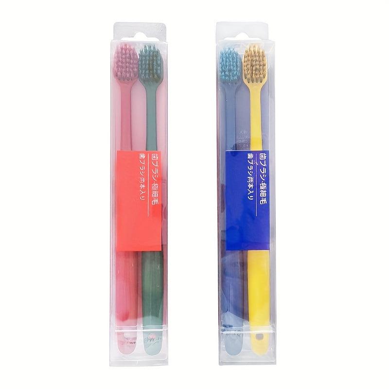 2pcs Couple Wide Head Toothbrush Soft Hair Bamboo Charcoal Macaron Toothbrush