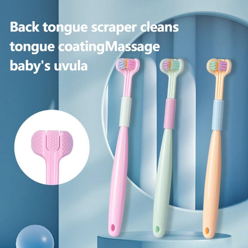 Kids 3-Sided Toothbrush Soft Bristle Deep Oral Cleaning Tongue Scraper Oral Care
