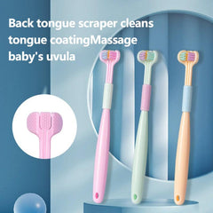 Kids 3-Sided Toothbrush Soft Bristle Deep Oral Cleaning Tongue Scraper Oral Care