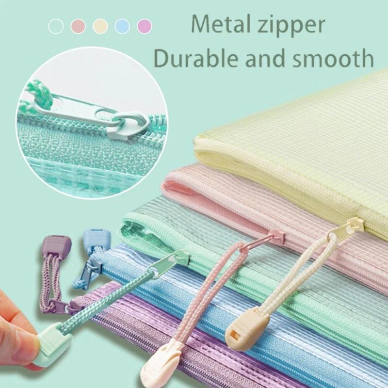 Thickened A4 File Bag Zipper PVC Transparent Mesh Large Capacity
