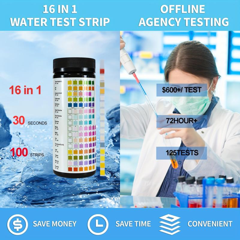Water Testing Kit 125 Pieces 16 in 1 Well Drinking Water Test TESPERT Strips