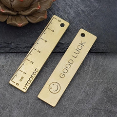 Brass Lucky Face Mini Ruler Keychain Pendant for Measurement