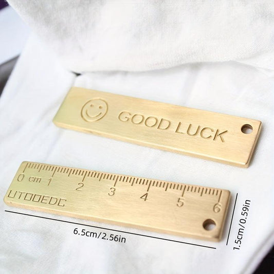Brass Lucky Face Mini Ruler Keychain Pendant for Measurement