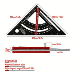 Aluminum Alloy Triangle Ruler with Angle Metric Protractor