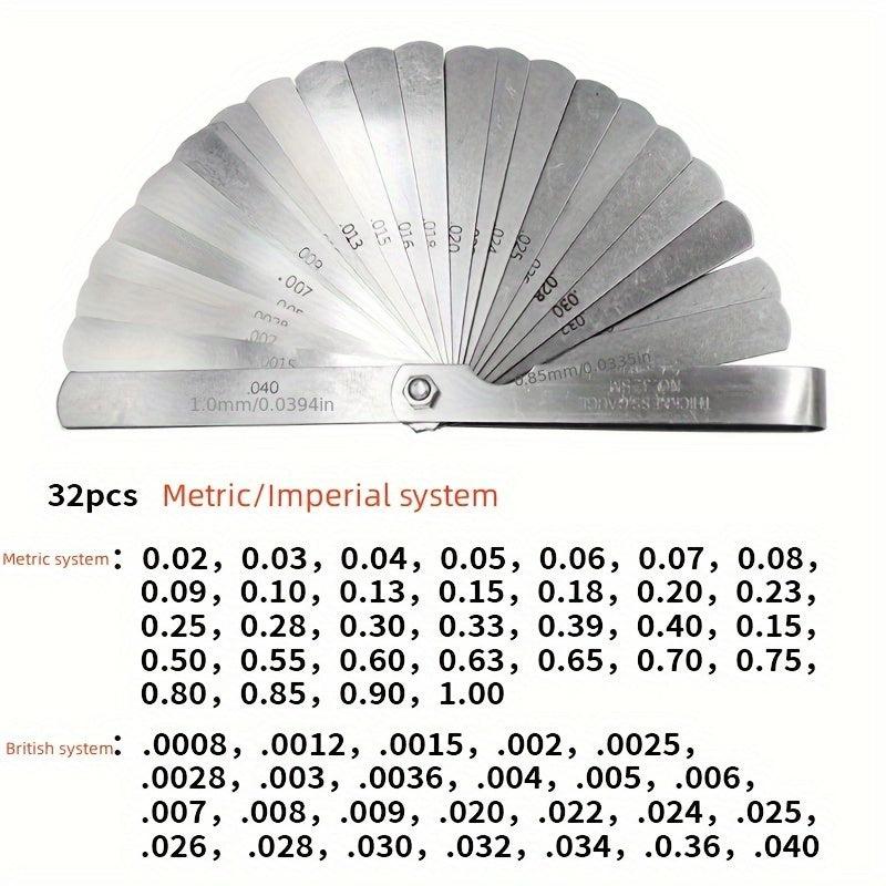 32pcs Feeler Gauge Set 0.02-1.0mm Gap Thickness Sheet Gauge