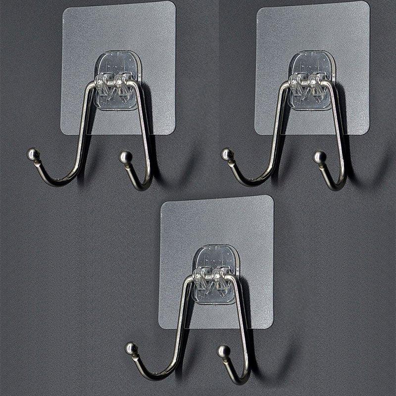 Large Adhesive Hooks Wall Hooks Damage Waterproof Heavy Duty Double Hooks