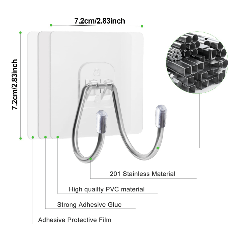 Large Adhesive Hooks Wall Hooks Damage Waterproof Heavy Duty Double Hooks