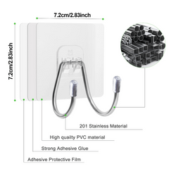 Large Adhesive Hooks Wall Hooks Damage Waterproof Heavy Duty Double Hooks