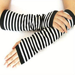 Striped Sleeve Punk Gothic Long Arm Warmer Fingerless Gloves Cosplay