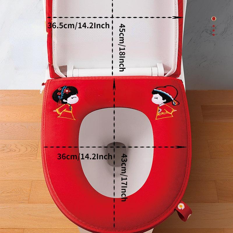 Festive Red Warm Toilet Seat Two-piece Set for Patient