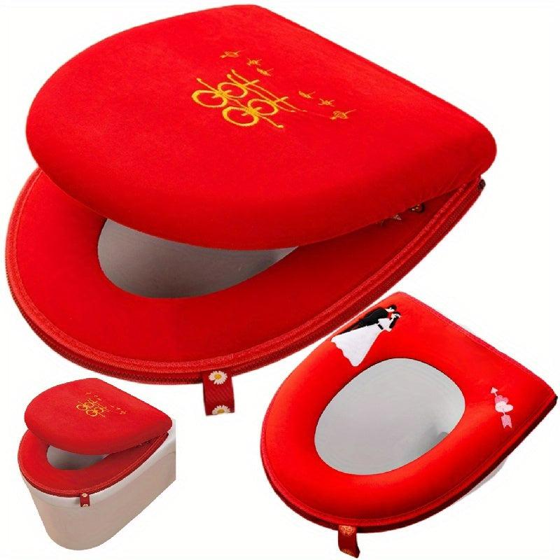 Festive Red Warm Toilet Seat Two-piece Set for Patient