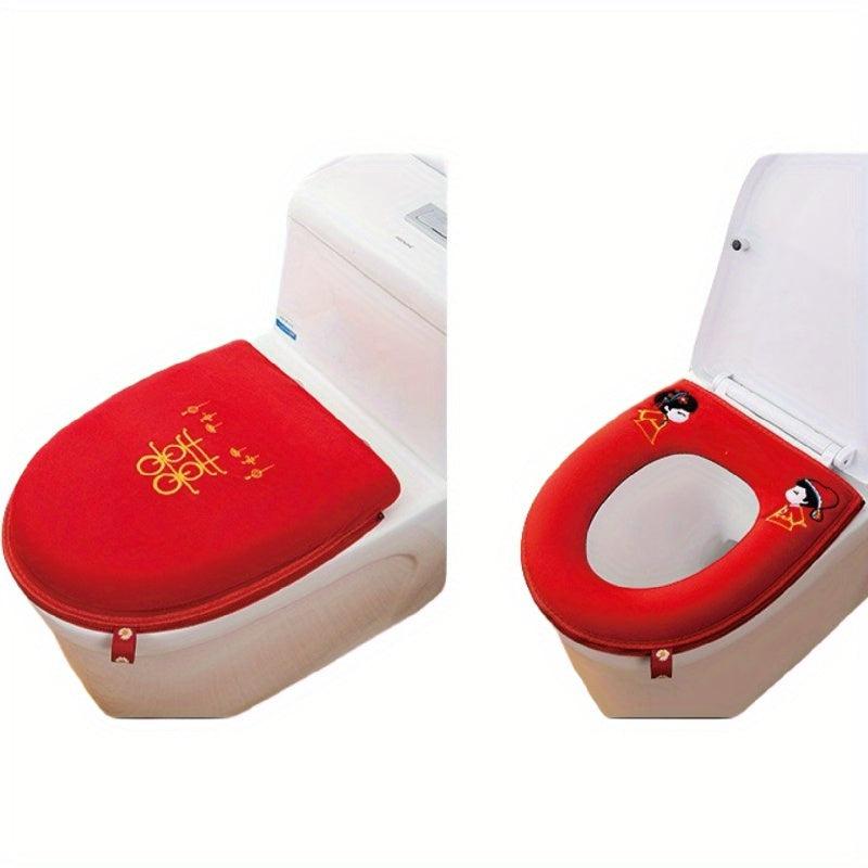 Festive Red Warm Toilet Seat Two-piece Set for Patient