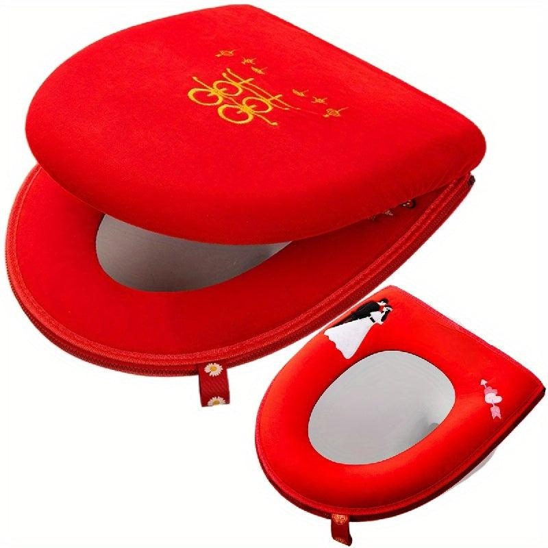 Festive Red Warm Toilet Seat Two-piece Set for Patient
