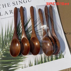 3pcs Wooden Spoon Bamboo Kitchen Cooking Utensil Tool Soup Teaspoon Catering