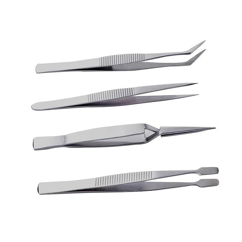 4pcs Precision Tweezers Set Stainless Steel - Makeup & Electronics Repair
