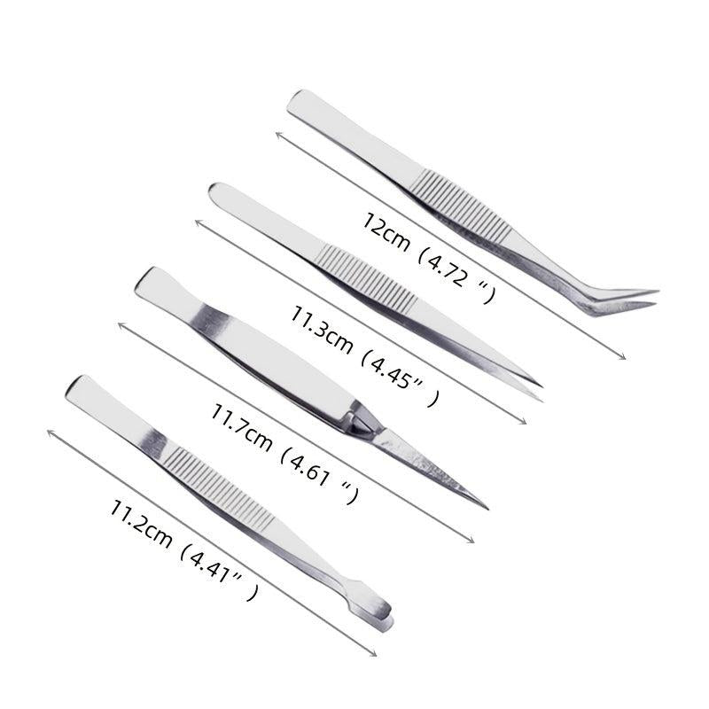4pcs Precision Tweezers Set Stainless Steel - Makeup & Electronics Repair