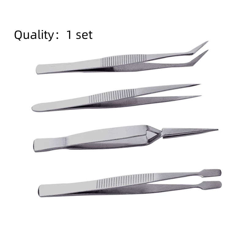 4pcs Precision Tweezers Set Stainless Steel - Makeup & Electronics Repair