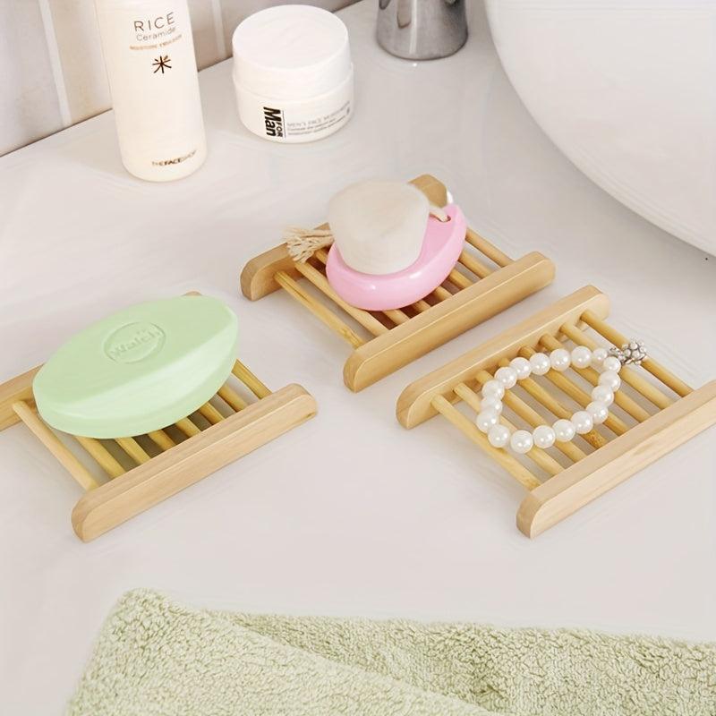 Eco-Friendly Bamboo Soap Dish Prevents Mildew Drain Soap Box