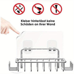 Shower Wall Soap Holder with 4 Hooks Stainless Steel Adhesive Dish