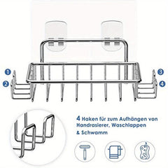 Shower Wall Soap Holder with 4 Hooks Stainless Steel Adhesive Dish
