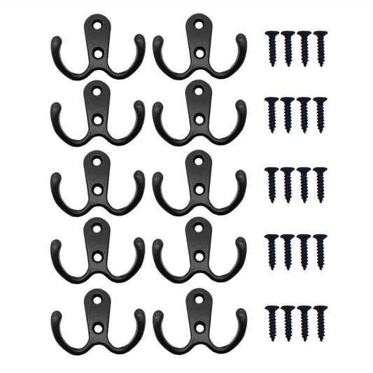 10 Pack Heavy Duty Metal Double Hook Wall Mounted with Screws