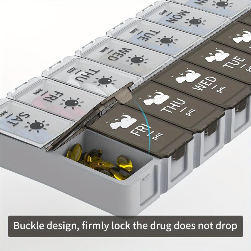 Double Row 14 Grids Pill Storage Dispenser Large Space Medicine Storage Box