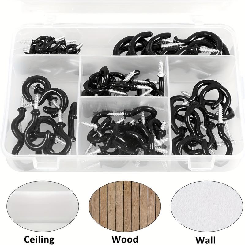 90pcs Vinyl Coated Ceiling Hook Kit - 6 Sizes for Plant, Kitchen, Cup Hanging