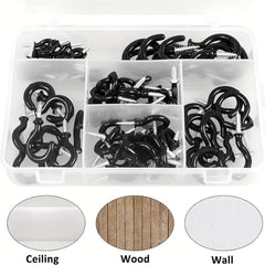 90pcs Vinyl Coated Ceiling Hook Kit - 6 Sizes for Plant, Kitchen, Cup Hanging