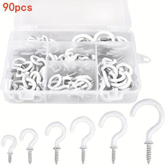90pcs Vinyl Coated Ceiling Hook Kit - 6 Sizes for Plant, Kitchen, Cup Hanging