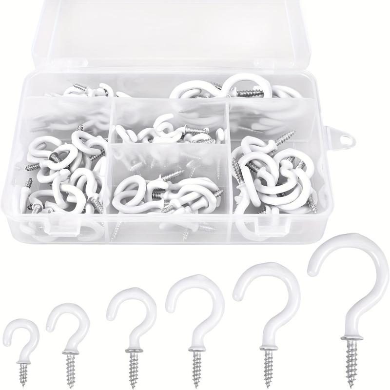 90pcs Vinyl Coated Ceiling Hook Kit - 6 Sizes for Plant, Kitchen, Cup Hanging