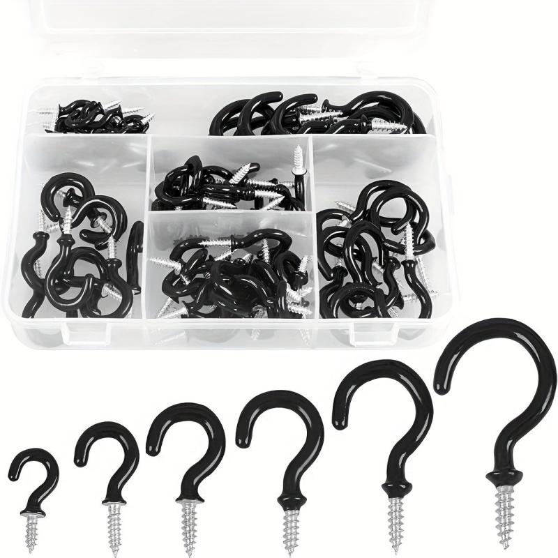 90pcs Vinyl Coated Ceiling Hook Kit - 6 Sizes for Plant, Kitchen, Cup Hanging