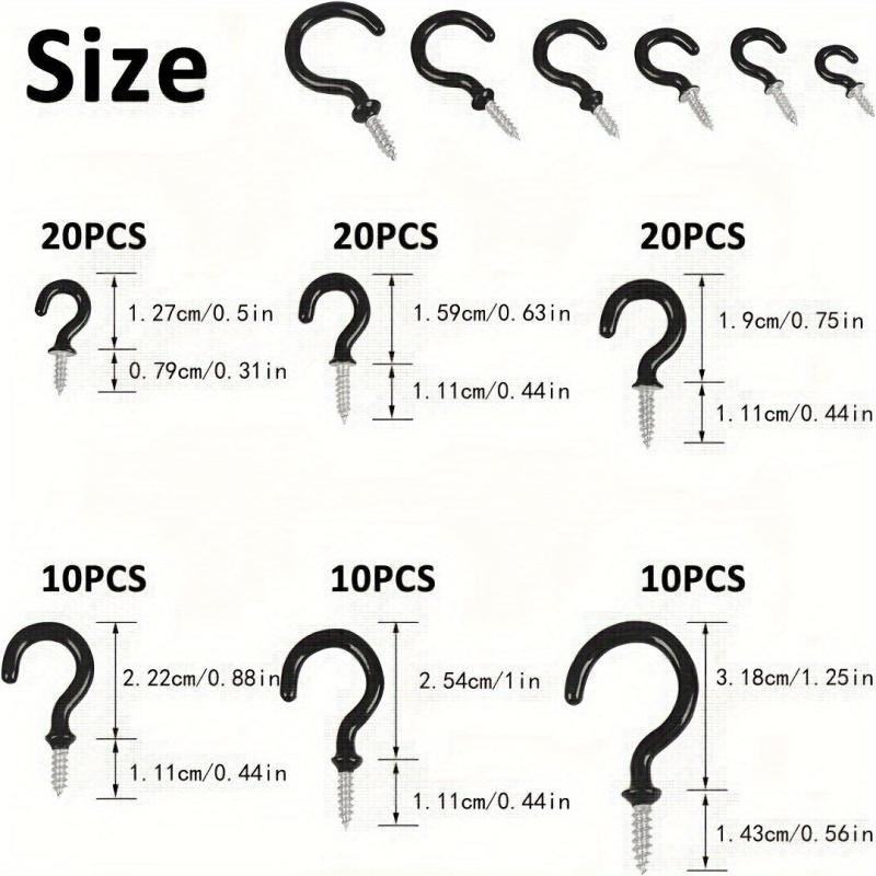 90pcs Vinyl Coated Ceiling Hook Kit - 6 Sizes for Plant, Kitchen, Cup Hanging