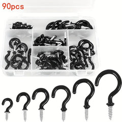 90pcs Vinyl Coated Ceiling Hook Kit - 6 Sizes for Plant, Kitchen, Cup Hanging