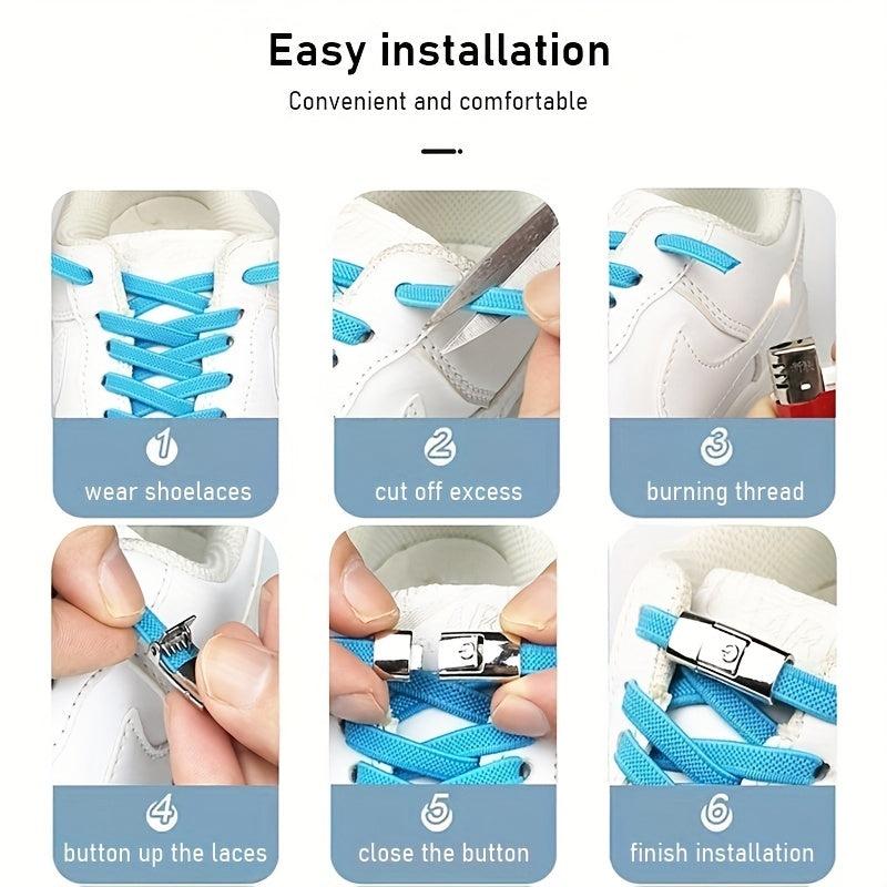 Lazy Man Elastic Shoelaces No Tie Shoe Laces Metal Button