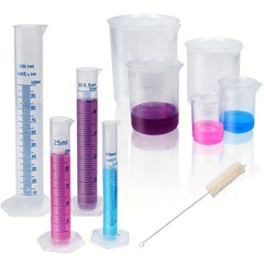 10pcs Plastic Measuring Cartridge & Flask Set 10ml-100ml with 1 Tube Brush