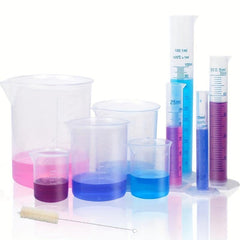 10pcs Plastic Measuring Cartridge & Flask Set 10ml-100ml with 1 Tube Brush