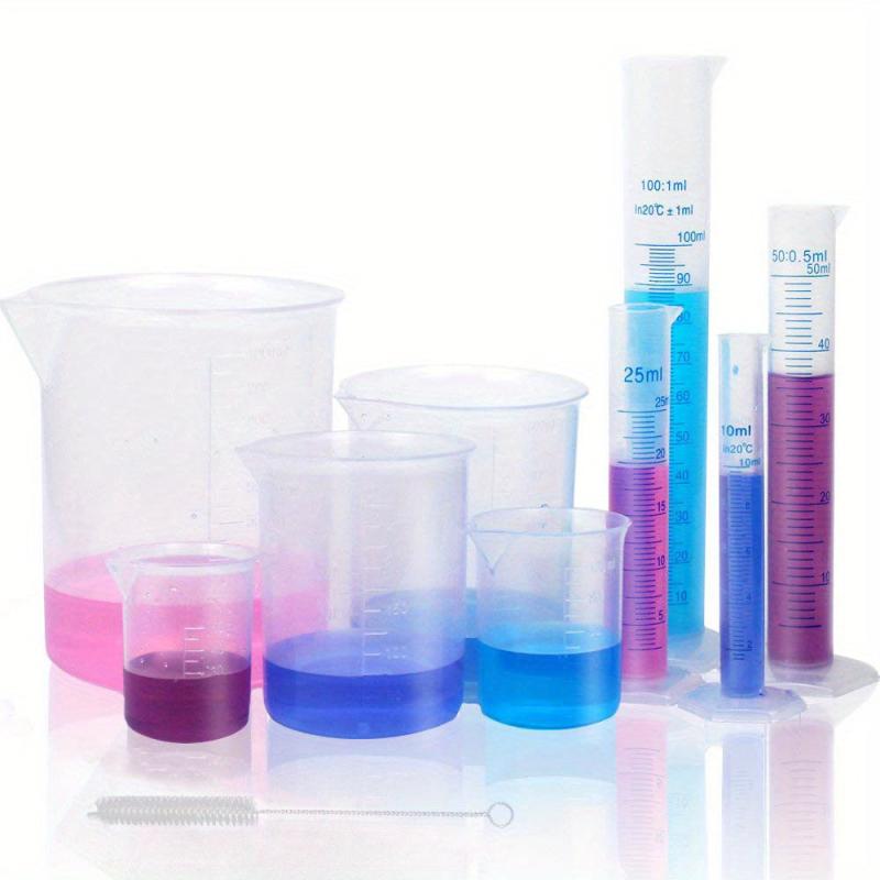10pcs Plastic Measuring Cartridge & Flask Set 10ml-100ml with 1 Tube Brush
