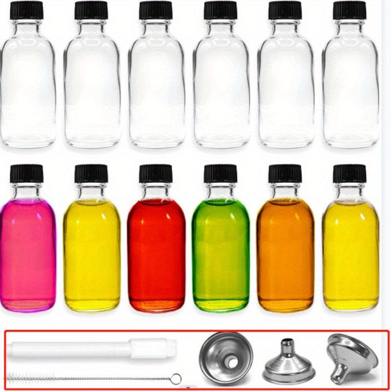 12pcs Set Small Clear Glass Bottle Cap Stainless Steel Funnel 60ml