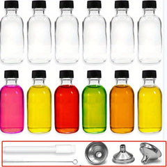 12pcs Set Small Clear Glass Bottle Cap Stainless Steel Funnel 60ml
