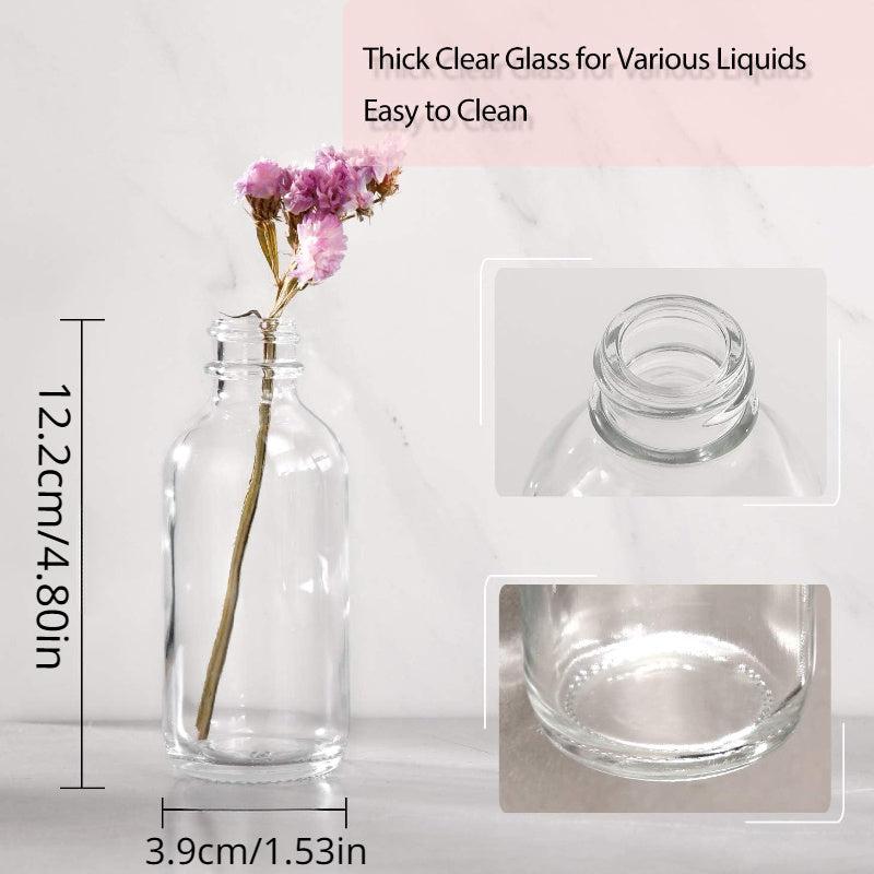 12pcs Set Small Clear Glass Bottle Cap Stainless Steel Funnel 60ml