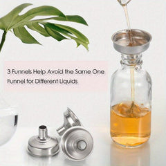 12pcs Set Small Clear Glass Bottle Cap Stainless Steel Funnel 60ml