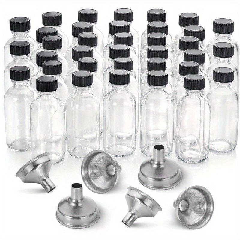 12pcs Set Small Clear Glass Bottle Cap Stainless Steel Funnel 60ml
