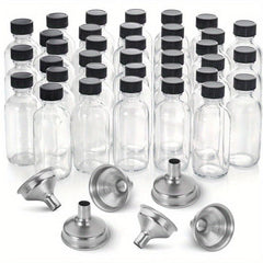12pcs Set Small Clear Glass Bottle Cap Stainless Steel Funnel 60ml