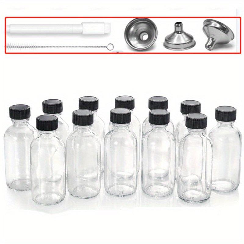 12pcs Set Small Clear Glass Bottle Cap Stainless Steel Funnel 60ml
