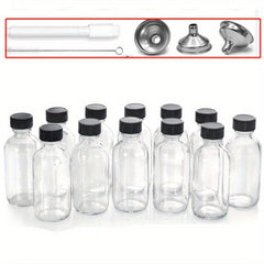 12pcs Set Small Clear Glass Bottle Cap Stainless Steel Funnel 60ml