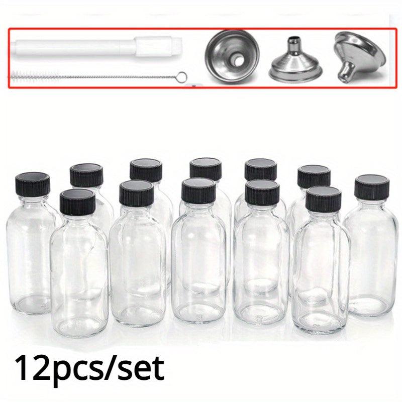 12pcs Set Small Clear Glass Bottle Cap Stainless Steel Funnel 60ml