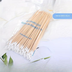 100pcs 6in Wooden Stick Cotton Swabs Industrial Dust Birch Wood
