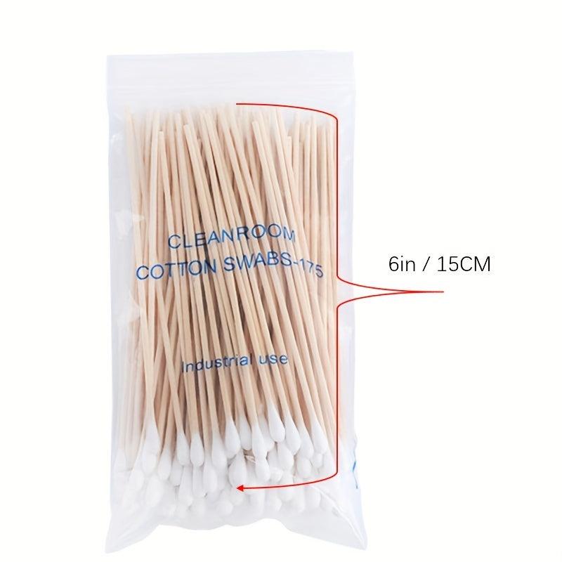 100pcs 6in Wooden Stick Cotton Swabs Industrial Dust Birch Wood