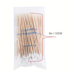 100pcs 6in Wooden Stick Cotton Swabs Industrial Dust Birch Wood